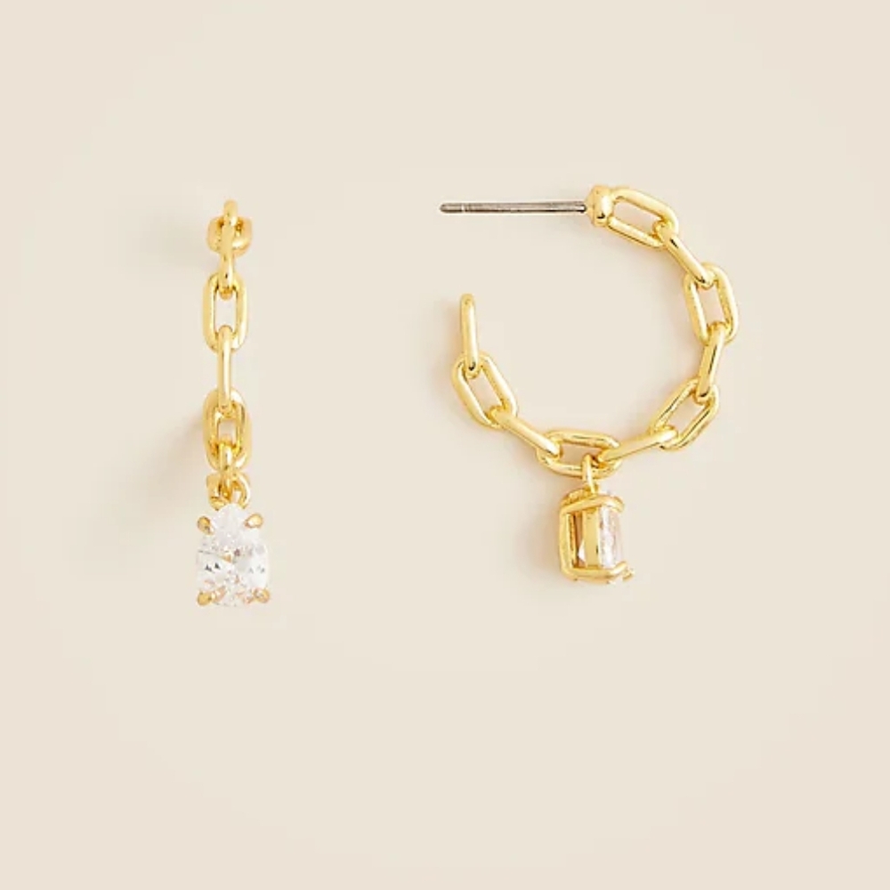 J.Crew chainlink crystal hoop hoop earrings, gold/ clear